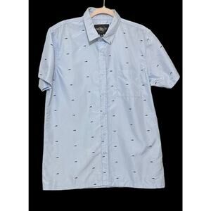 Mens BROOKLYN STANDARD L Button‎ Down Polyester Short Sleeve Shark Print Shirt